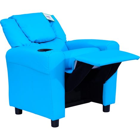 Fauteuil enfant dossier inclinable cadre bois massif bleu 62x52x69 cm (1/4)