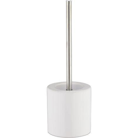 Porte brosse WC céramique brosse WC et tête changeable poignée métal salle de bain HxD 38,5 x 12,5 cm, blanc (1/5)