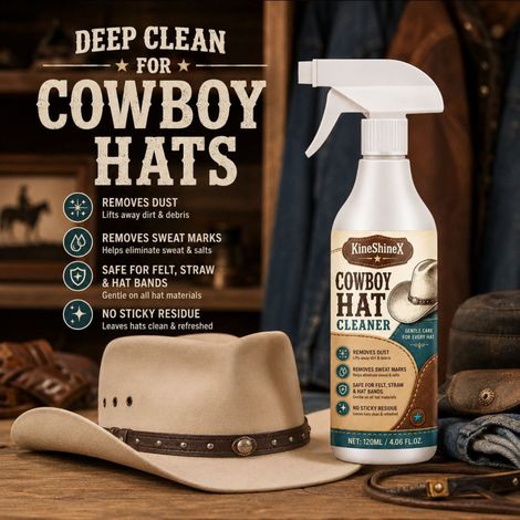 KineShineX Cowboyhut-Reinigungsspray – Entfernt Schweißflecken, Staub und Gerüche von Westernhüten, Filzhüten und Strohhüten. (1/5)
