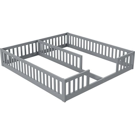CAIziLit plateforme 90x200 cm pin avec barrière, style minimaliste gris (1/5)