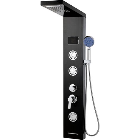 Randaco Duschpaneel 5-in-1 mit LED, Regendusche & Massage, Schwarz