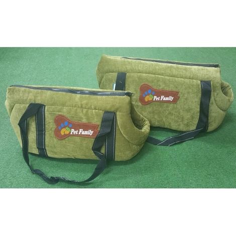 TrAdE Shop Traesio - Set 2 Pz. Verde Borse Travel Vellutino Trasportino Cane Gatto Crescita S M 38x22x22 - 44x27x26 Pet Family - (1/2)