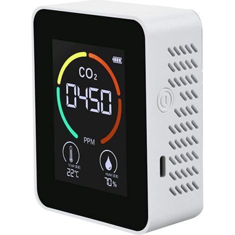 Détecteur de CO2 3 en 1 - Moniteur d'air CO2 - Détecteur de dioxyde de carbone - Qualité de l'air - Température et humidité - Pour maison, bureau, serre, entrepôt - Blanc (1/5)
