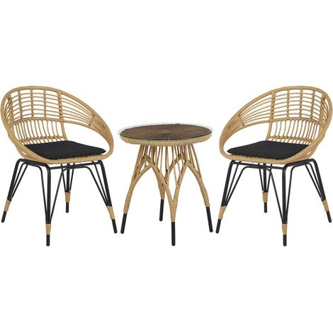 Bistro Set with Cushions PELLARO PE Rattan Black