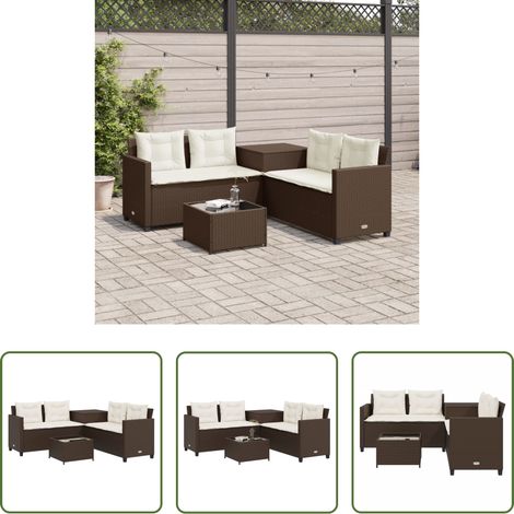 Gartenmöbel - Gartensofa in L-Form mit Tisch und Kissen Braun Poly Rattan (1/5)