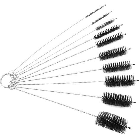 Lot de 10 brosses de nettoyage pour tuyaux, brosses en fil d’acier inoxydable multi‑dimensions