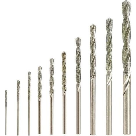 Coffret de 10 forets diamantés hélicoïdaux (0,8/1,0/1,2/1,5/1,8/2,0/2,5/3,0/3,5/4,0 mm) pour jade, verre, perles et coquillages - Convient aux perceuses d'établi et aux fraiseuses suspendues. (1/4)