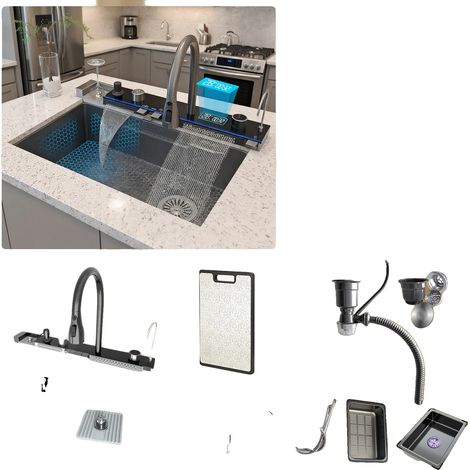 Évier de cuisine, acier inoxydable, simple cuve, 7546CM-F-SET-droit (1/2)