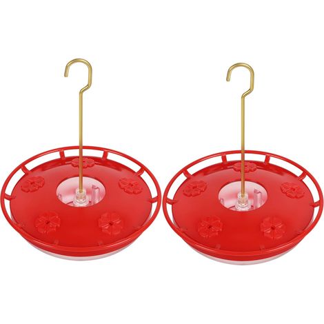 Mangeoire extérieure pour colibris, lot de 2, étanche, facile à nettoyer et à remplir. Idéale pour les passionnés de colibris, elle comprend un crochet de suspension et 5 trous d'alimentation (473 ml)