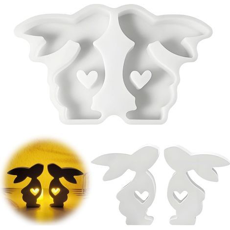 Set mit 2 Silikonformen in Osterhasenform mit Herzchen – Flexible Formen für Ostern – Zum Gießen von Harz, Gips und für DIY-Dekorationen – Wiederverwendbar – Für (1/5)