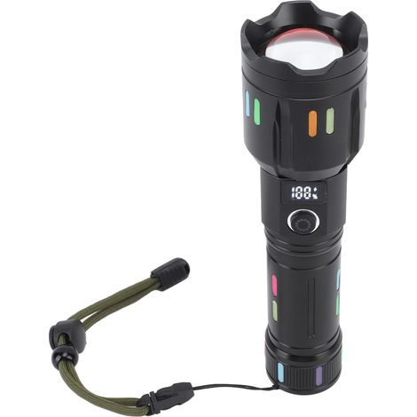Lampe torche LED puissante avec zoom, torche portable blanche longue portée avec affichage niveau de batterie (1/5)
