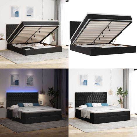 vidaXL Ottoman-Bett mit Matratzen & LEDs Schwarz 180x200 cm Samt (1/5)