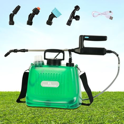 Für elektrischen Drucksprüher, 8 l, für den Garten, mit 4 Nebeldüsen, wiederaufladbarem USB-Griff, Teleskopstange, mit verstellbarem Schultergurt