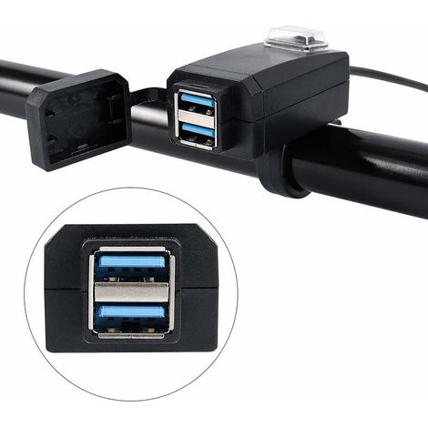 Chargeur de Moto 2 USB Ports Adaptateur de Prise Charge Rapide 3.0 12-24v USB Téléphone Portable Chargeur Electrique avec Interrupteur pour Motos Vélos etc. (1/5)