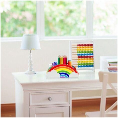 QORVA-Pot à crayons en bois, boîte de rangement arc-en-ciel, organiseur de bureau, fournitures de bureau, pinceaux de maquillage, organiseur de salle de classe pour femmes et enfants