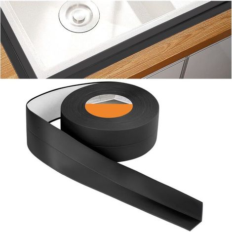 Joint Salle de Bain, 3.2m3.8CM Bande Etancheite Autocollante, Ruban D'étanchéité AutoAdhésif en PVC pour Baignoire, Salle de Bain, Cuisine, Antimoisissure, Calfeutrage(Noir) (1/4)