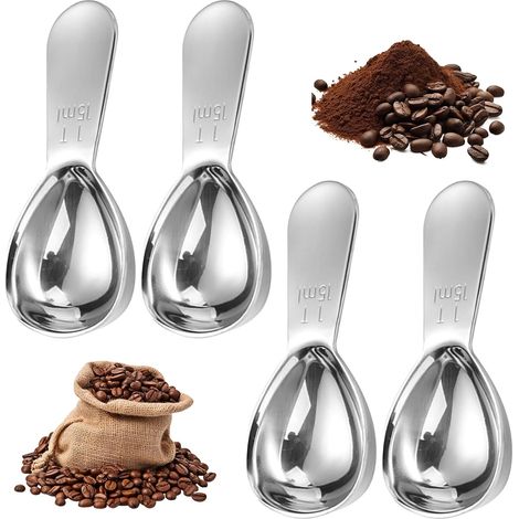Set di 4 cucchiaini da caffè graduati, cucchiaio dosatore da 15 ml, cucchiaio dosatore da caffè con manici corti, cucchiai da zuppa con manico ergonomico per chicchi di caffè, polvere, zucchero, farin (1/5)
