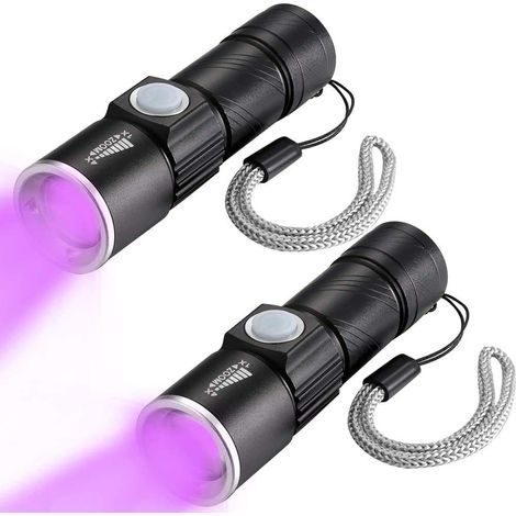 Lampe torche UV rechargeable USB, mini lampe torche ultraviolette à lumière noire zoomable 395 nm, détecteur de taches d'urine pour chiens et chats (1/5)