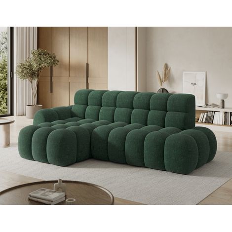 Divano angolare trasformabile BULLA 3 posti verde smeraldo angolo sinistro - tessuto bouclé con estensione della seduta elettrica