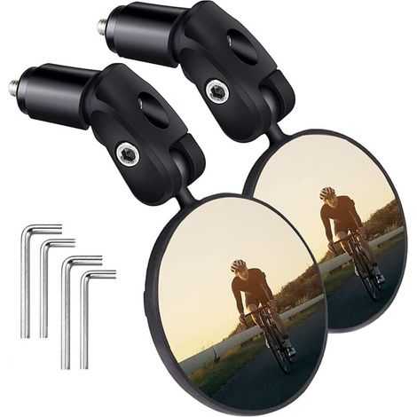 Lot de 2 rétroviseurs de vélo, verre/silicone, réglables à 360°, noirs
