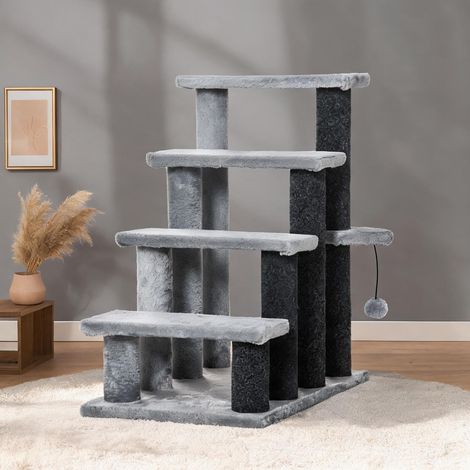 Escalier pour chat 64 cm 4 marches avec plateforme et balle gris (1/5)