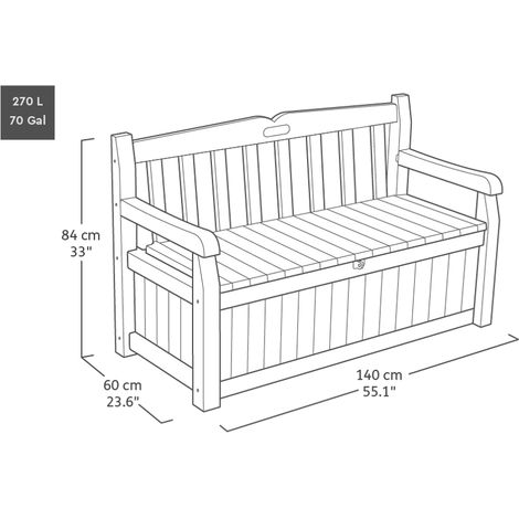 Banc de jardin avec coffre de rangement verrouillable – Résine texturée résistante – 265L – 140x60x84 cm – Anthracite – Tepro