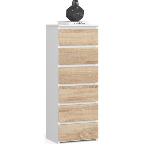 Cómoda AKORD CL5 Blanco 40 cm 6 cajones frente frente en color Roble Sonoma 40x35x109 cm