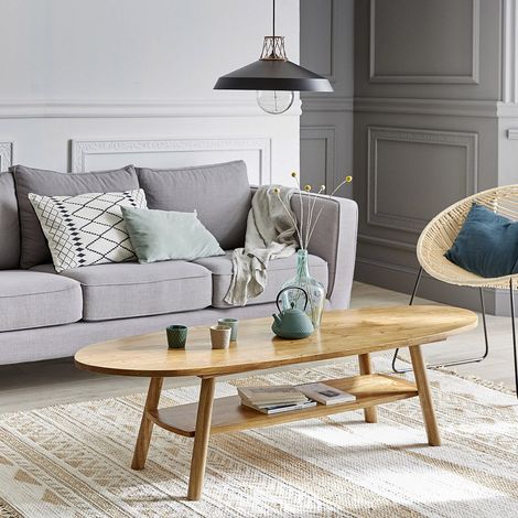 Berah Getah – Table basse fixe en mindi massif 160 cm – Double plateau – Hauteur 40 cm – Largeur 50 cm – Finition naturelle vintage (1/4)