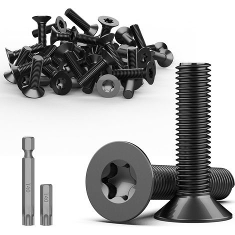 15 Pièces Vis à Tête Fraisée Torx M8 x 30 mm Vis en Acier Inoxydable A2 V2A Vis à Métaux Noir Vis à Tête Plate Visserie Vis Inox Vis à Machine Filetage Complet avec Embout Torx T40 (1/5)