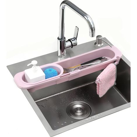 Organiseur d’évier réglable avec support pour éponge et brosse, rangement modulable pour cuisine, gain de place et praticité