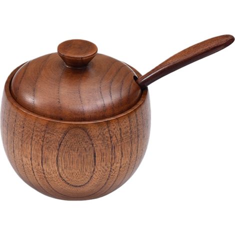 Pot à épices en bois de jujubier avec couvercle et petite cuillère en bois capacité 180 ml pour cuisine couleur bois naturel (1/5)