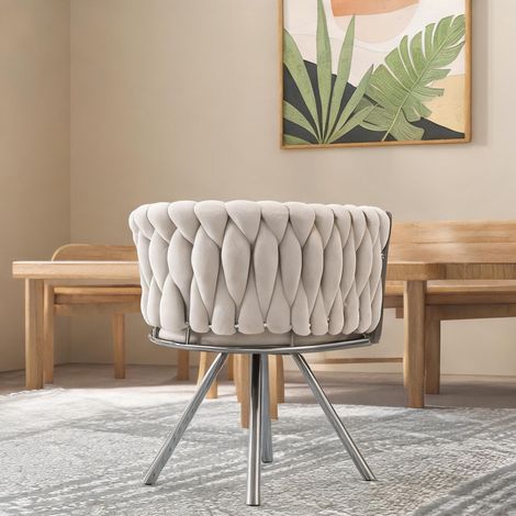 Fauteuil de salle à manger pivotant en velours beige lot de 6 (1/5)