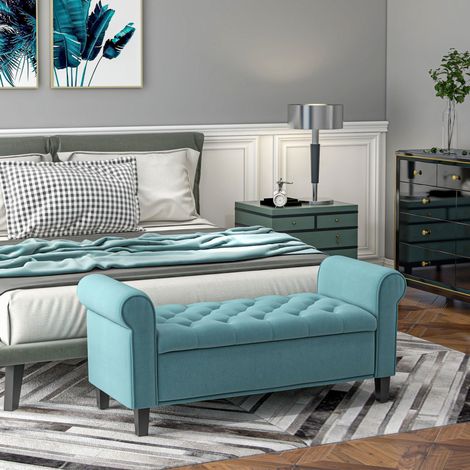 Asiento dormitorio con almacenamiento verde y tapizado OKMYHOME (1/4)