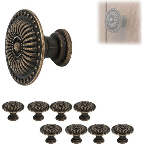 Poignée de Meuble, Bouton Meuble 8 Pièces, 25MM Poignée de Meuble Rond Motif de Vintage avec Vis pour Placard, Tiroir et Penderie (1/5)