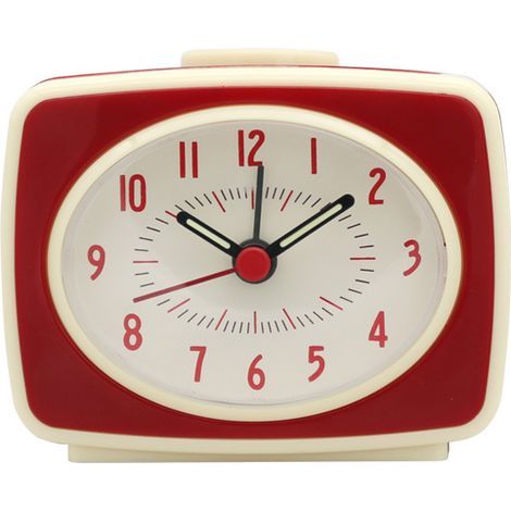 Petit réveil classique, réveil électronique de chevet, réveil d'intérieur, rouge. (1/2)