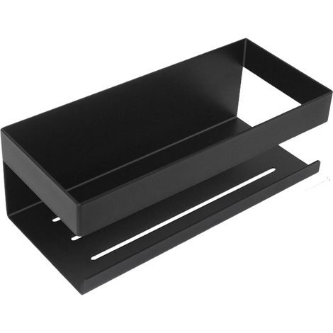 Estantería de baño de pared, estante de almacenamiento de acero inoxidable, estante de baño sin taladrar, negro (1/3)
