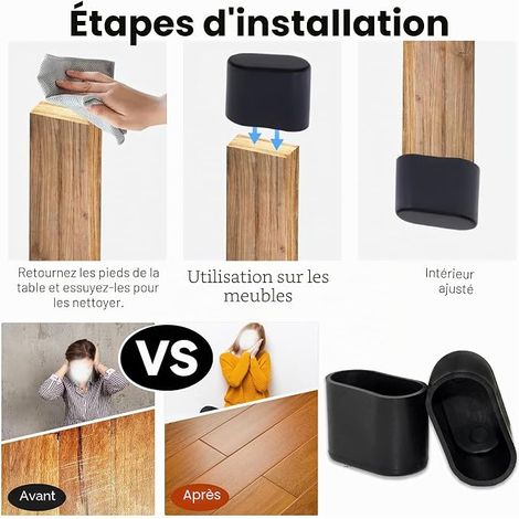 Capuchons de Chaise en Silicone 20 x 40 mm Protection pour pieds de chaise Capuchons ovales pour chaises de jardin housses de pieds de chaise en PVC (1/2)
