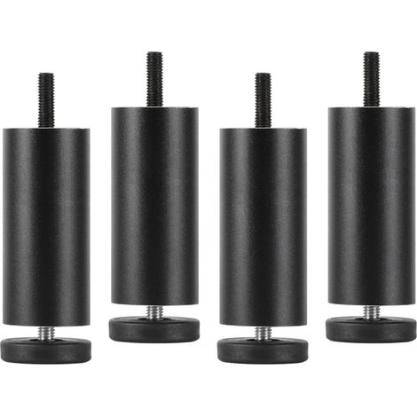 Lot de 4 pieds de meubles - 12 cm - Pieds réglables en hauteur de 0 à 8 mm - Pieds de meubles noirs en alliage d'aluminium - Pieds de meubles M8 pour canapé, bureau, armoire, armoire (1/5)