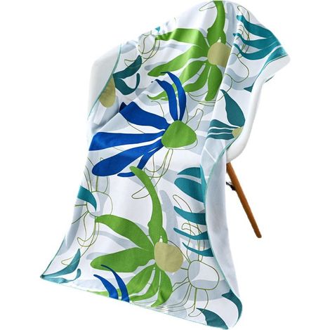 Serviette de plage à motif floral aquarelle — Serviette de bain double face à séchage rapide  Portable, absorbante, grande serviette de piscine (70 x 140 cm) — Gris argenté