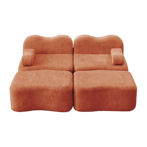 Canapé modulaire 2 places avec 2 repose pieds velours coussin accoudoir mobile pour salon et appartement Orange (1/5)