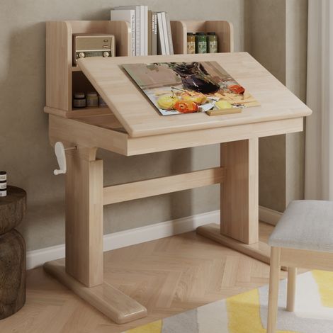 Bureau enfant réglable en hauteur, plateau inclinable 0°-43°, avec rangement, naturel DESVIAE (1/5)