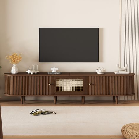MEUBLIV Mobile TV ovale 180 cm noce scuro – decoro effetto rattan, piedini regolabili (1/5)