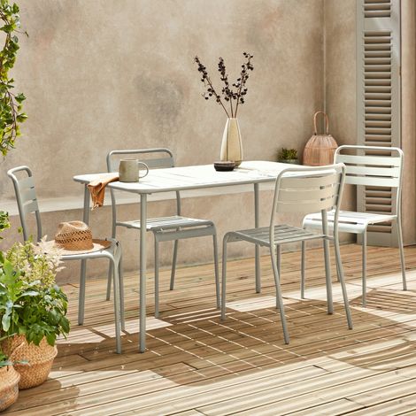 Table de jardin métal + 4 assises beige en acier. Amelia. 120 x 70 x 72.5 cm (1/5)