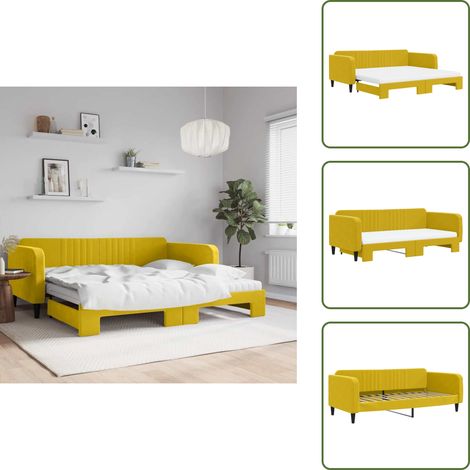 The Living Store Tagesbett Ausziehbar mit Matratzen Gelb 100x200 cm Samt - Schlafsofa (1/5)