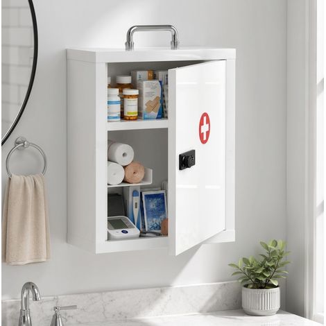 Armario de pared para medicamentos de 32x14x38 cm con cerradura de código, 3 niveles, acero blanco (1/5)