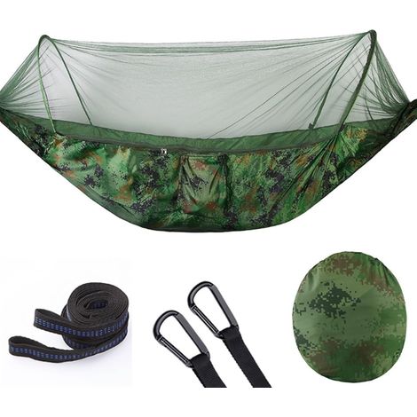 Tragbare Camping-Hängematte, Outdoor-Hängematte mit Moskitonetz, 210T Nylon, 290 x 140 cm, Mehrfarbig (D)