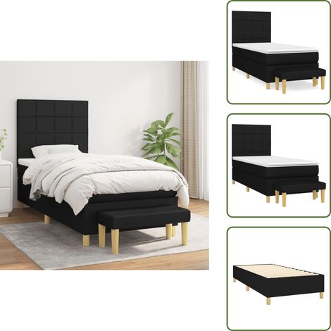 Sommier à lattes de lit et matelas Noir 80x200 cm Tissu - Lit Double - Lit Plateforme - Matelas Ferme - Literie - Meuble Chambre (1/5)