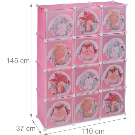 Armadio modulare per camera da letto per bambini 8 cubi 2 aste appendiabiti fissaggi semplici motivi animali in plastica bianca 130011119