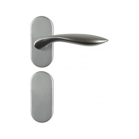 Ouvre&Déco – 2 poignées de porte design en Aluminium anodisé inox mat velouté sur rosace ovale 6232 Aveugle, DETROIT