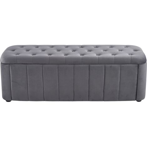 CHICFURN Banco almacenaje tapizada en terciopelo gris oscuro, con arcón y esquinas redondeadas, banco zapatero y asiento auxiliar para salón, dormitorio y recibidor (1/5)